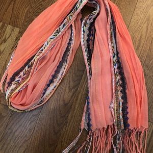 Coral, patterned scarf